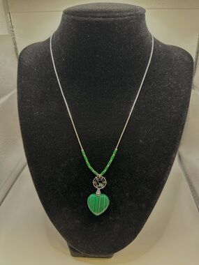 Necklace - Malachite Heart Pendant Necklace with dream catcher Beaded Accents